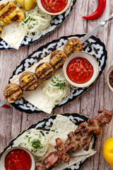 Barbecue on a skewer. Uzbek cuisine.