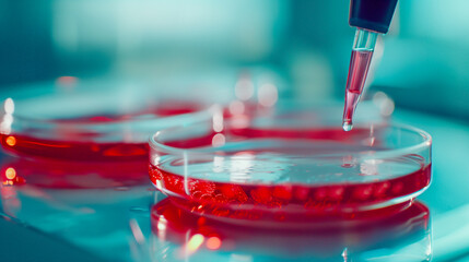 Cell Biology, Pipetting sample into a petri dish containing cells.