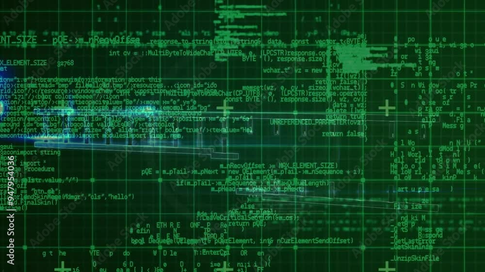 Aufkleber dna strand and scientific data processing animation over green grid background