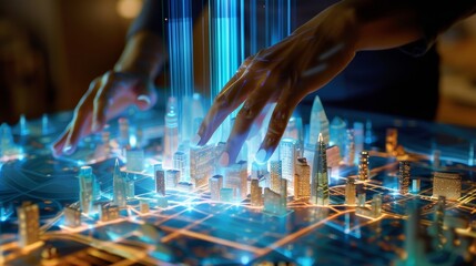 Cityscape Surveillance Futuristic Technology Scanning Miniature Metropolis for Security and Analysis