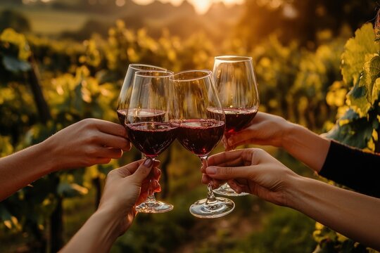 Celebration with red wine outdoors