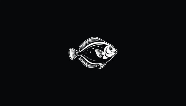 recommend clip art: "Flounder Fish Logo, Minimalist Vector Design, Flat Oval Shape, Both Eyes on One Side, Smooth Patterned Skin, White Outline, Black Background, 