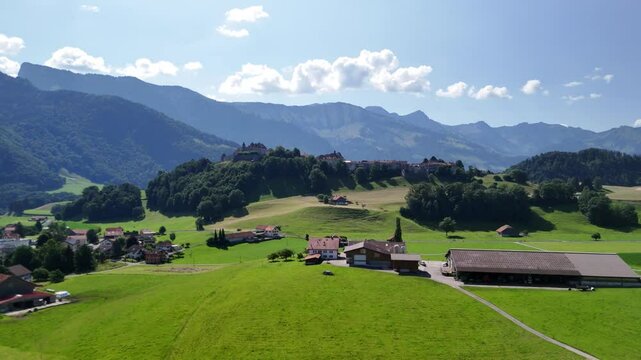 Medieval town of Gruy&egrave;res, Fribourg, Swiss heritage site village Switzerland