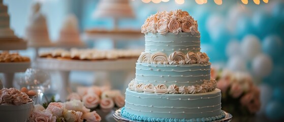 Elegant three-tier cake beautifully decorated with pastel flowers, perfect for weddings or special celebrations.