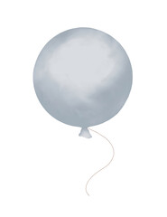 Air round balloon with string gray watercolor digital illustration for holidays, cards, invitations, posters, banners, printing and web