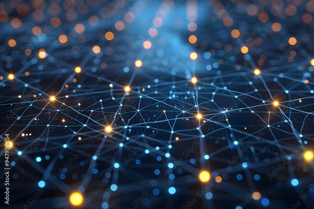 Poster abstract network visualization with glowing nodes and connections