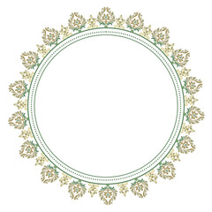 Floral Wreath pattern, Ikat motifs geometric floral, Flower frame vector classical luxury ornament for greeting card, textile, wall art, islamic, Round ornament, color metallic border