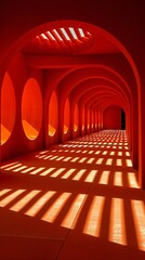 Fototapeta premium Red Architecture: A Play of Light and Shadow