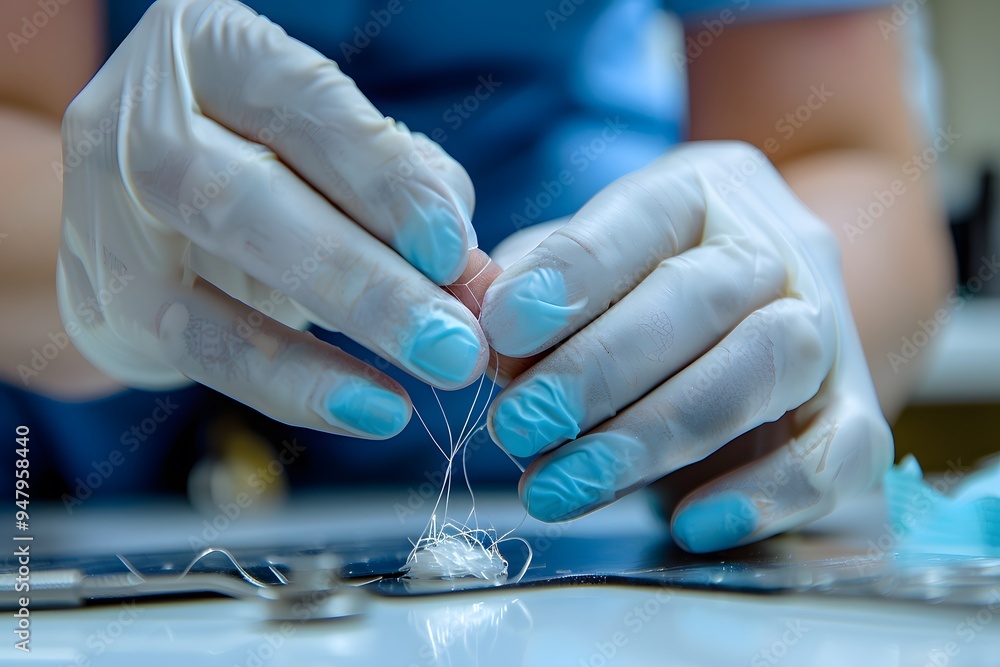 Poster precision in action: a close-up of surgical techniques with thread and tools