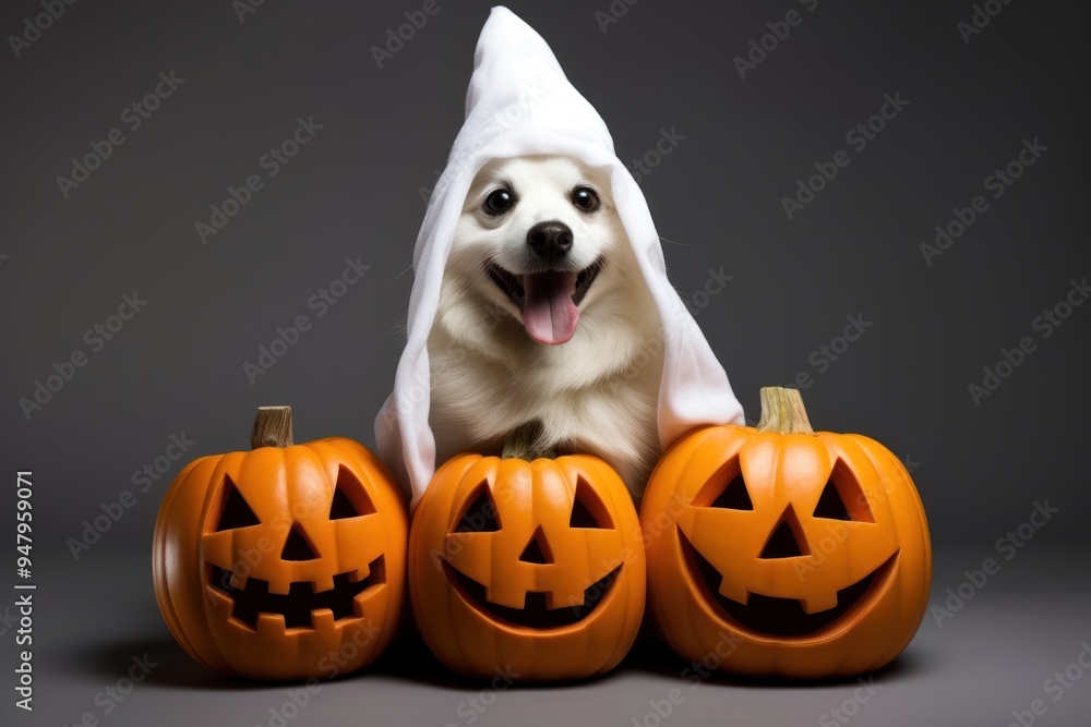 Sticker Halloween dog costume pumpkin.