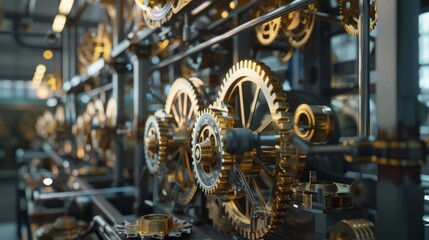 Fototapeta premium Precision in Motion Clockmaking Factory with Intricate Gears and Hands