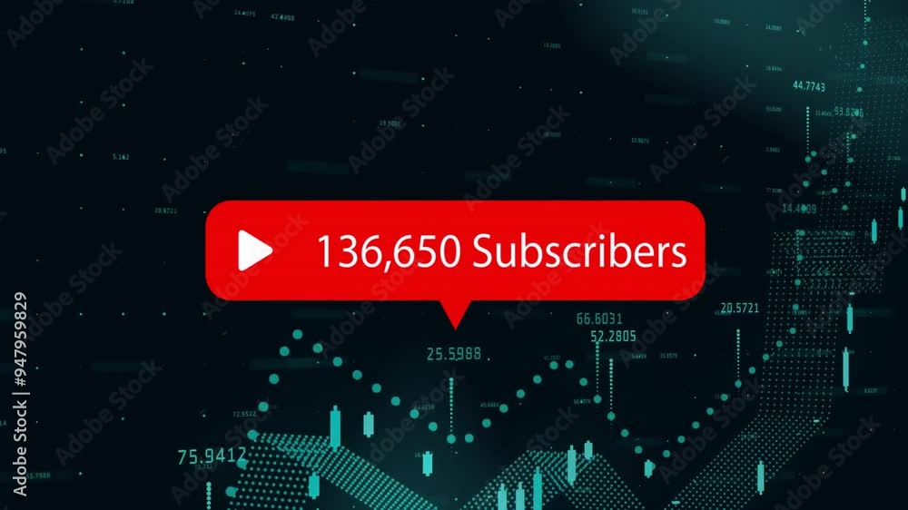 Poster 329,020 subscribers animation over digital world map with data points