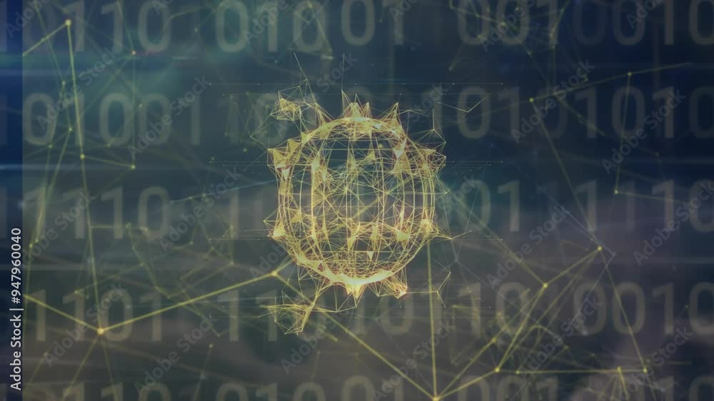Poster digital network and binary code animation over abstract background