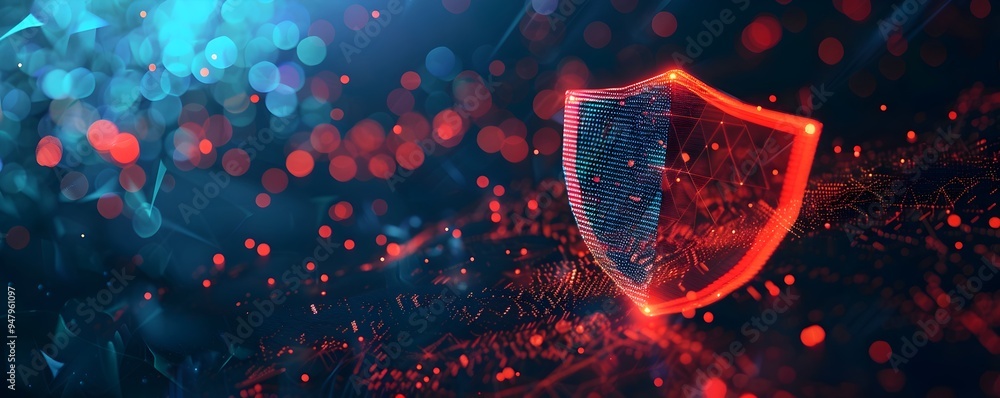 Aufkleber glowing digital shield protecting website interface for robust cybersecurity and data safety