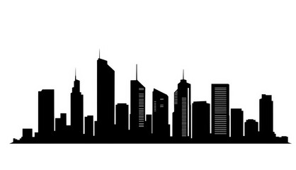Obraz premium Black Silhouette of big modern city on a white background.
