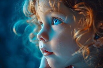 Captivating Portrait of a Child with Enchanting Blue Eyes and Curly Hair