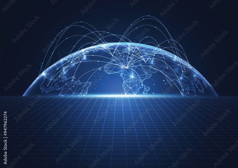 Poster global network connection. world map point and line composition concept of global business. vector i