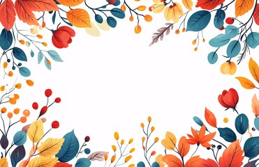 Autumn-themed rectangular frame border illustration with a white background, a simple and clean design, an autumn color palette