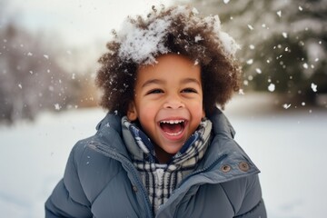 Snow laughing portrait outdoors.