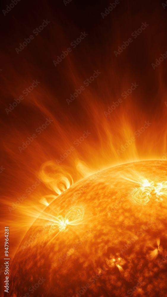 Wall mural photo of big sun surface with solar.