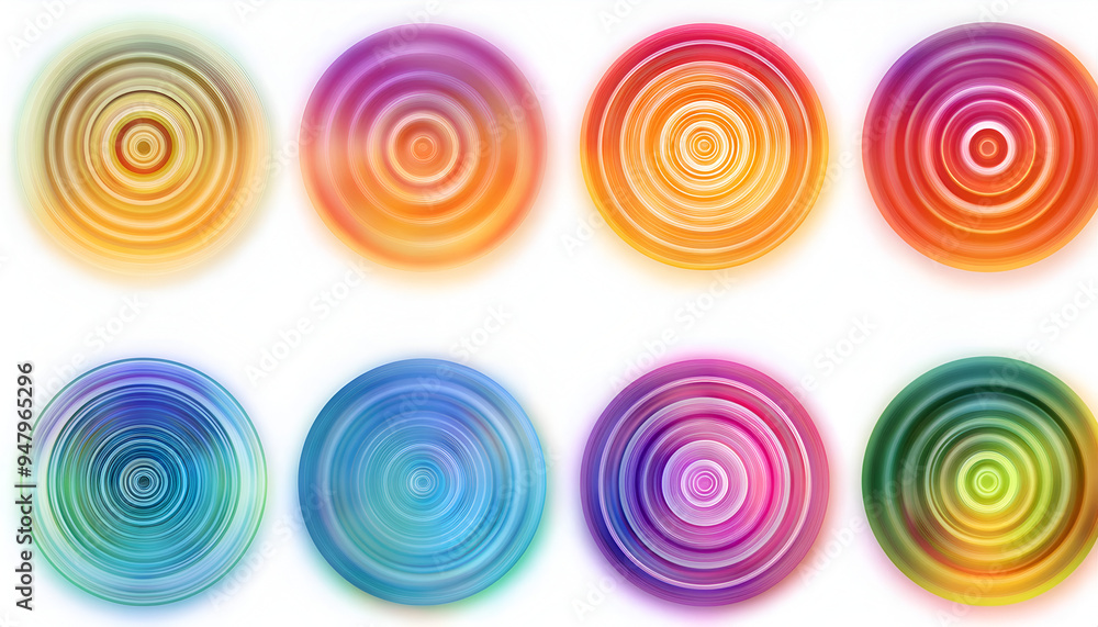 Poster colorful concentric circles with varied hues creating a vibrant pattern, showcasing harmony and symm