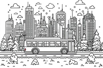 Obraz premium A bus is driving down a road in a city