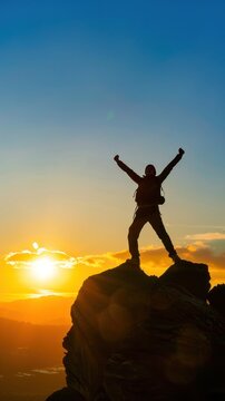 a person with a triumphant pose after achieving a goal, representing the feeling of success and accomplishment.
