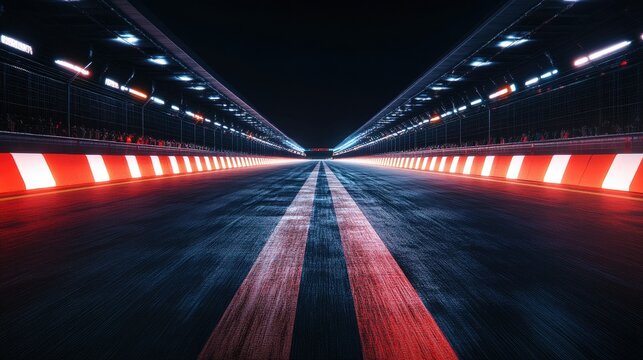 Race track finish line racing on light night