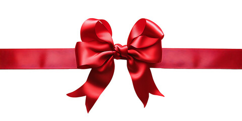 A Red Satin Ribbon Bow with Tails on a White Background