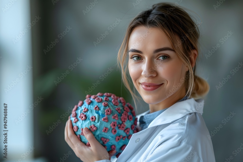 Aufkleber scientist holding a model of a virus in a laboratory setting