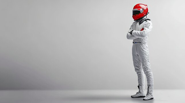an f1 racing car driver standing. 
