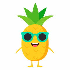 Cheerful Pineapple Character with Oversized Sunglasses, Cute Cartoon Vector Illustration