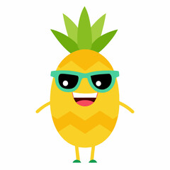 Cheerful Pineapple Character with Oversized Sunglasses, Cute Cartoon Vector Illustration