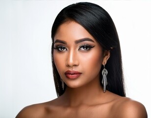 Naklejka premium 3) Design a model portrait featuring high fashion makeup with chic winged eyeliner.