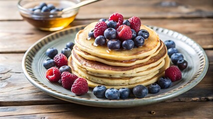 Homemade American Pancakes With Fresh Blueberry