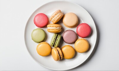 Macarons arranged on a white plate