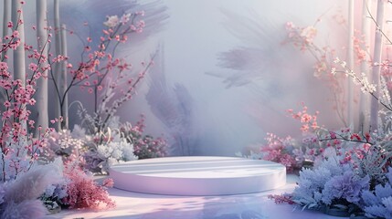 display platform on pastel floral background