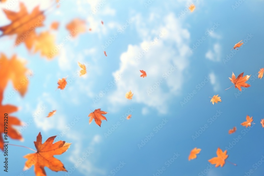 Wall mural autumn leaves sky background