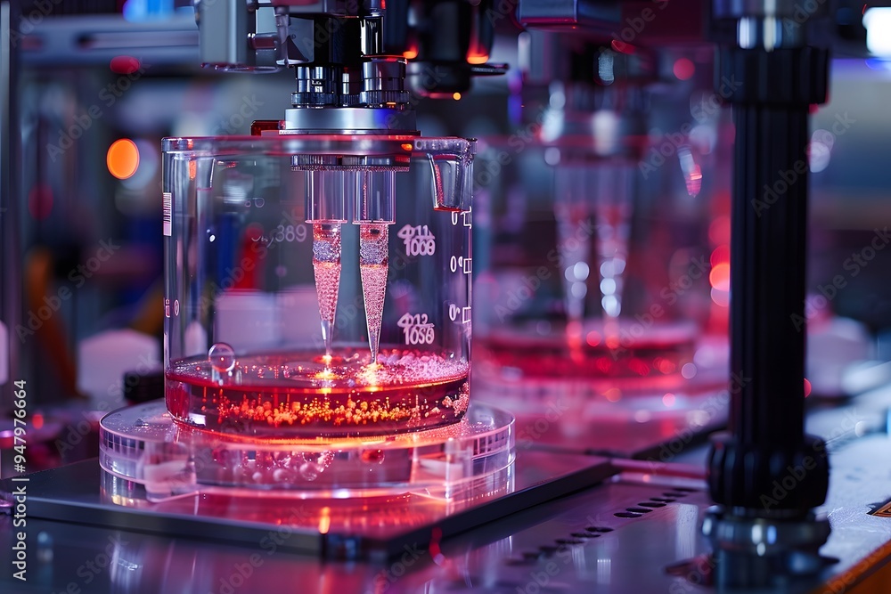 Aufkleber advanced laboratory setup with colorful liquid samples in glass containers