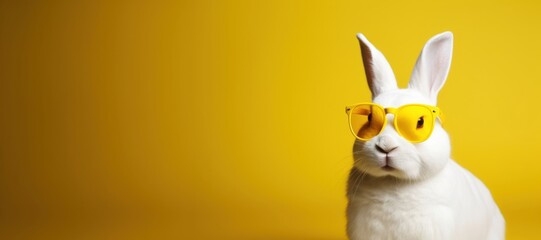 Stylish rabbit wearing yellow sunglasses