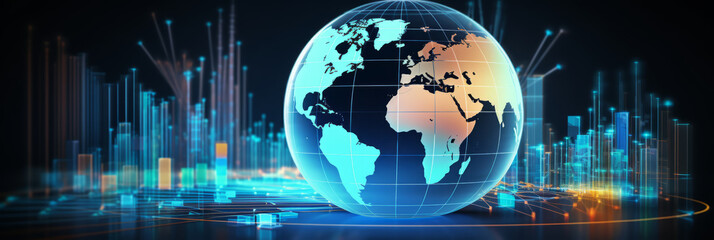 Informative digital infographic, detailed globe with comprehensive graphs and statistics, in-depth global financial analysis