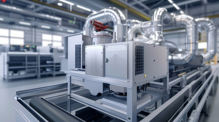 Industrial air purification system in a high-volume production line, emphasizing its efficiency.