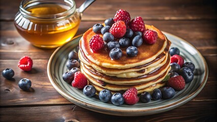 Homemade American Pancakes With Fresh Blueberry