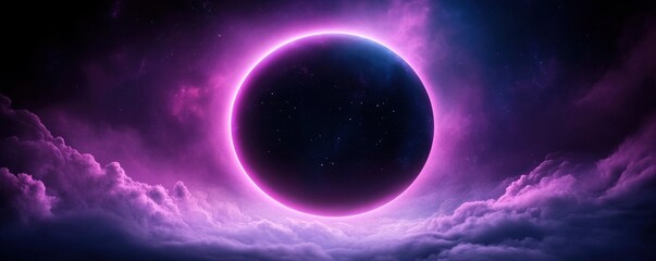 Obraz premium Stunning Cosmic View, A Mystical Dark Celestial Sphere with Vibrant Purple Clouds