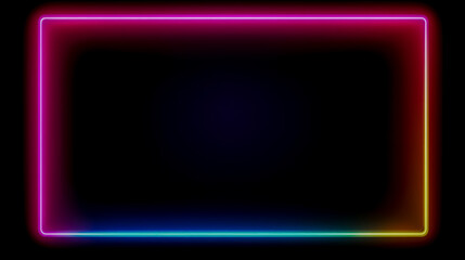 Pink neon frame with copy space on black background, glowing square border for design and decoration.