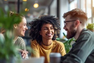 Happy friends enjoying coffee together