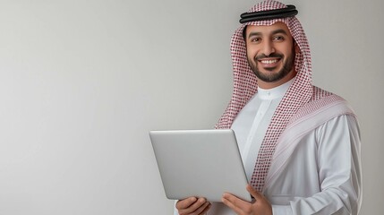 Arab businessman using a tablet isolated background