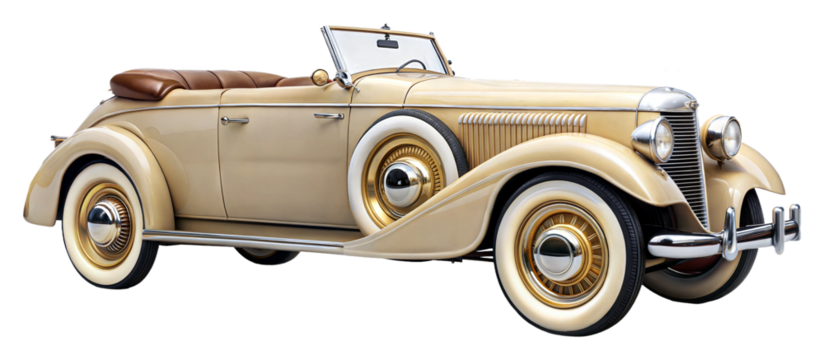 Classic convertible car parked under a sunny sky on transparent background