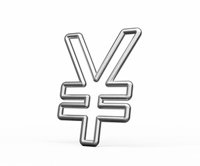 Japanese Yen Currency Symbol Made Of Silver Metal Gleam With Smooth Curves 3D Illustration