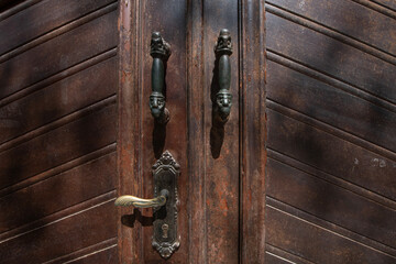 Doors of historical buildings from the Ottoman Empire. Historical wooden doors. Old wooden mansion and inn doors. Doors of historical wooden buildings in Beypazari.